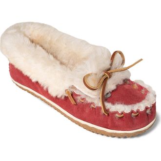 Minnetonka Ultimate Genuine Shearling Slipper in Red at Nordstrom, Size 10