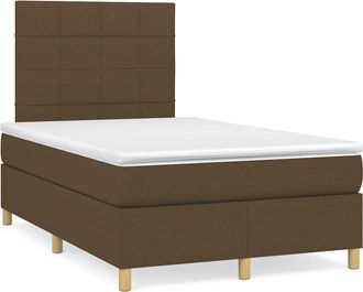 vidaXL Cama Box Spring Con Colch&oacute;n Y Led Tela Marr&oacute;n Oscuro 120x190 Cm Vidaxl