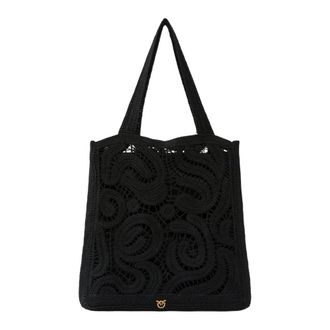 Pinko Tote Bags, female, Black, Size: ONE SIZE Shopper Crochet Geometrico