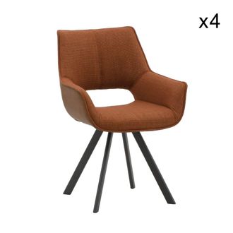 Konte Design Lote de 4 sillas de polipiel marr&oacute;n, tela terracota y patas negras