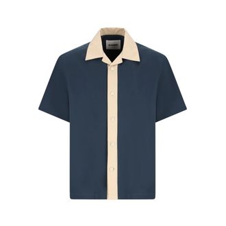 Jil Sander Short Sleeve Shirts, male, Blue, Size: M Contrast Collar Short-Sleeved Shirt