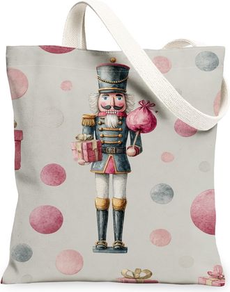 Generic Nutcracker Canvas Tote Bags, Vintage Fanciful Holiday Reusable Grocery Bags, Lightweight Washable Shoulder Strap Canvas for Shopping Travel 13x15 Inch