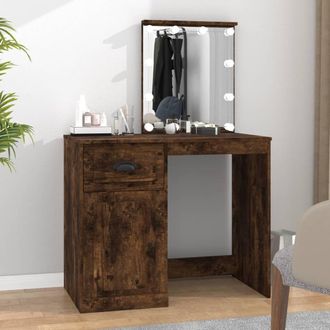 Berkfield Home Dressing Table with LED Smoked Oak 90x50x132.5 cm Engineered Wood in Brown