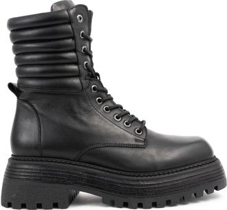 Sergio Moretti Casual Zwarte Enkellaarsjes - Dames - Veterlaarzen - Zwart - 37 EU - Leer - Schoenen