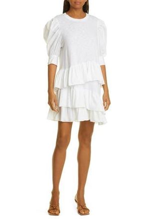 Cinq &agrave; Sept Shara Ruffle Cotton Minidress in White at Nordstrom Rack, Size Small