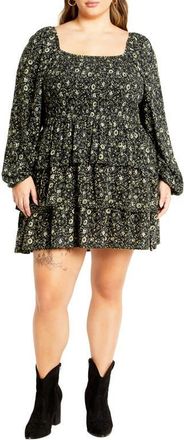 City Chic Piper Floral Minidress in Green Print at Nordstrom, Size Xxl