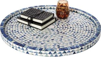 Tozai Home Twos Company Triangle Inlaid Decorative Round Serving Tray