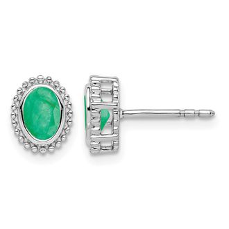 Diamond2Deal 14k White Gold Oval Emerald Stud Earrings