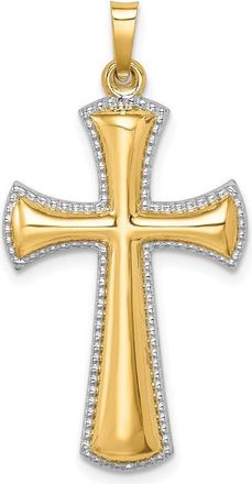 Diamond2Deal 14k Yellow Gold Hollow Polished Rhodium Beaded Edge Cross