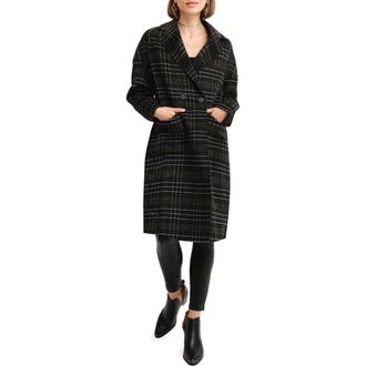 Belle & Bloom Publisher Double Breasted Plaid Print Wool Blend Coat in Black Plaid at Nordstrom Rack, Size Small