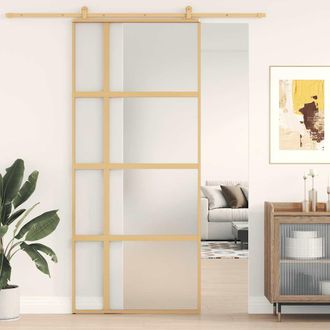 vidaXL Puerta Corredera Dorada Vidrio Esg Esmerilado Aluminio 90x205cm Vidaxl