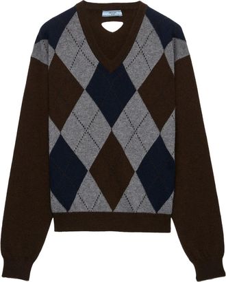 Prada Maglione in cashmere con scollo a V - Marrone