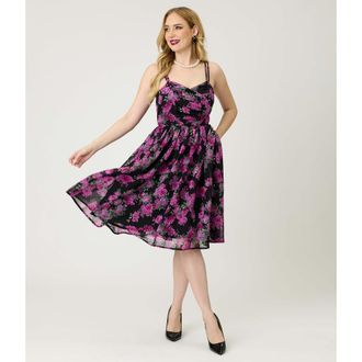 Unique Vintage Reed Swing Dress in Black & Purple Floral at Nordstrom, Size X-Large