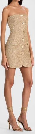 Alice & Olivia Madison Strapless Button Down Mini Blazer Dress In Pale Gold