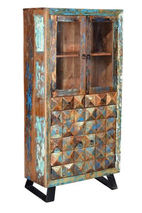 Giner&Colomer Vitrina exclusiva en madera reciclada acabado multicolor