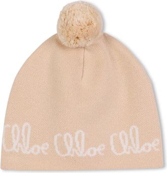 Chlo&eacute; C20675K_257 Logo Cotton-Wool Blend Beanie - Beige
