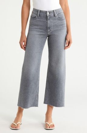 Paige Anessa High Waist Raw Hem Wide Leg Jeans in Smokey Grey at Nordstrom, Size 28