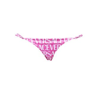 Versace Badmode, Dames, Roze, S, Polyester, Logo Print Tie Side Bikini Hipster
