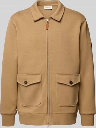 GANT Sweatjacke mit Pattentaschen Modell PONTE DI ROMA in Camel, Gr&ouml;&szlig;e XXXL