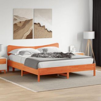 vidaXL Vidaxl - Cama Sin Colch&oacute;n Madera Maciza De Pino Marr&oacute;n Cera 200x200 Cm