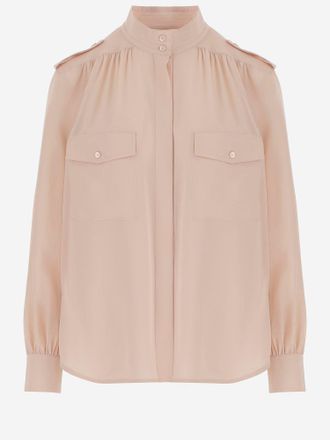 Chlo&eacute; Pleated Silk Crepe Shirt