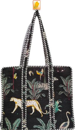 Generic Cotton Quilted Tote Bag, Animal Print with Striped Pattern, Double Shoulder Straps, Large Size, Zipper Closure