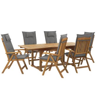 Beliani Conjunto De Comedor Para Jard&iacute;n De Madera De Acacia Ajustable Plegable 6 Plazas Cojines Grises Grafito Exterior Java