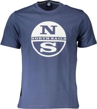 North Sails T-Shirts, male, Blue, Size: XL Blue Printed Round Neck Tee with Logo