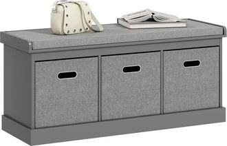 HOMCOM Shoe Bench with 3 Fabric Baskets, Shoe Storage Bench with Seat Cushion, Shoe Cabinet for Entryway, Hallway, Living Room, Bedroom Grey