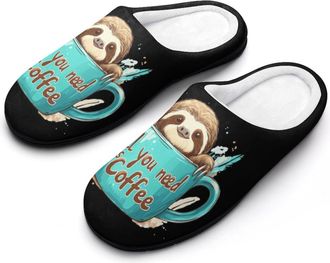 Generic Coffee Sloth Mens House Slippers Memory Foam Washable Cotton Slip on Home Shoes