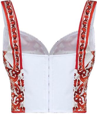 Dolce & Gabbana Womens Bustier Top Maiolica-Print Multicolour Silk Tops