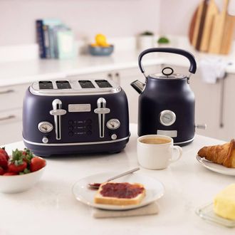 Charles Bentley 1.7L Kettle & 4 Slice Toaster Matt Dark Blue & Silver in Navy