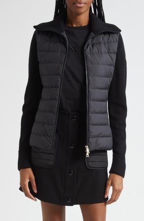 Moncler Virgin Wool Knit & Quilted Down Cardigan in Black at Nordstrom, Size Medium