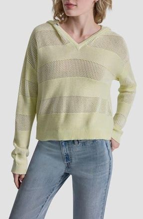 DKNY Pointelle Stripe Hooded Sweater in Lemon Light at Nordstrom Rack, Size X-Small