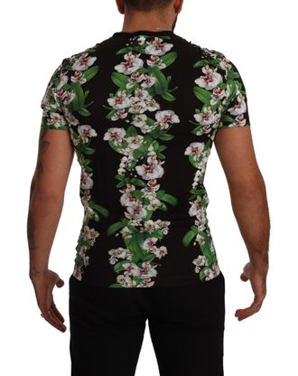 Dolce & Gabbana Mens Black Floral Print Crewneck T-Shirt Cotton
