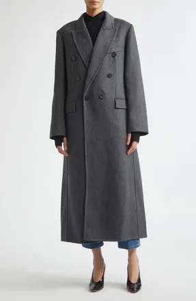 Victoria Beckham Double Face Wool & Cashmere Overcoat in Dark Grey Melange at Nordstrom, Size 10