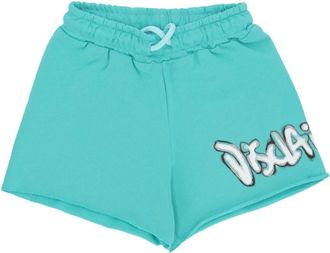 Disclaimer Logo Mint Shorts Elastische Koord Katoen - Dames - Korte sportbroeken - Blauw - L - Katoen - Fitness