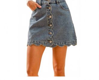 So Me Scallop Front Denim Skirt In Blue