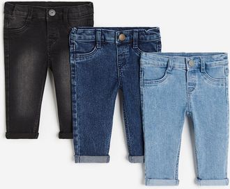 H&M 3-pack Comfort Stretch Skinny Fit Jeans in Denim Blue/black at Nordstrom, Size 18M