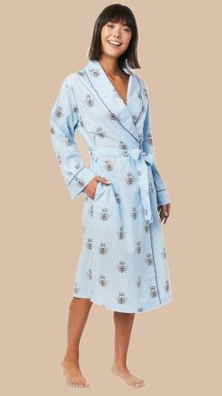 The Cats Pajamas Flannel Shawl Collar Robe in Queen Bee Blue at Nordstrom, Size Small/medium