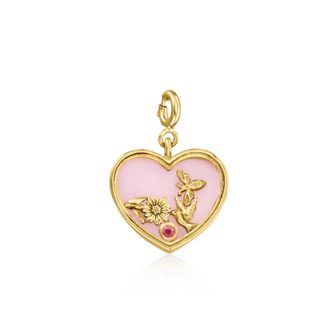 Ross-Simons Pink Opal Heart Charm With Single Rhodolite Garnet in 18kt Gold Over Sterling
