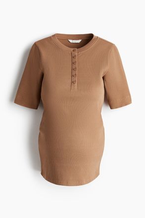 H&M MAMA Geripptes Henleyshirt - Beige