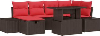 vidaXL Conjunto De Sof&aacute; De Jard&iacute;n 7 Uds. Marr&oacute;n Rat&aacute;n Sint&eacute;tico Vidaxl