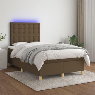 vidaXL Vidaxl - Cama Box Spring Con Colch&oacute;n Y Led Tela Marr&oacute;n Oscuro 120x200 Cm