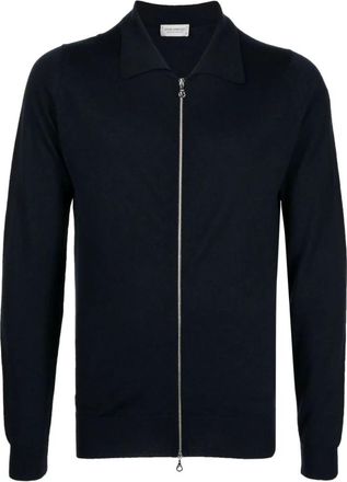 John Smedley Navy Blue Zip-Up Sweater