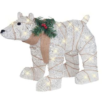 Beliani Decoración de Navidad LED metal blanco algodón forma de oso exteriores Sivula
