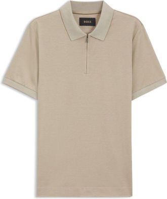 BOSS Mercerized-cotton polo shirt with zipper placket
