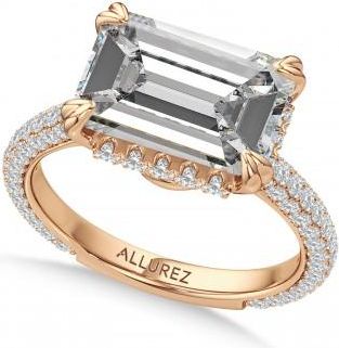 Allurez East-West Emerald Lab Diamond Engagement Ring 14K Rose Gold (6.90ct)
