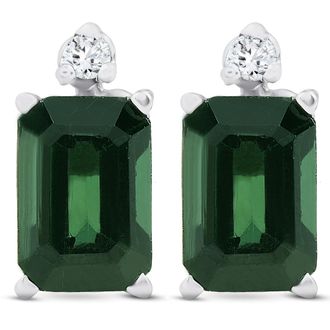 Pompeii3 1 1/3ct Green Tourmaline Diamond Studs 14K White Gold