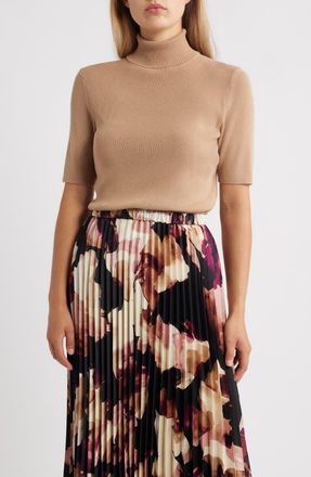 Anne Klein Short Sleeve Turtleneck Sweater in Light Coffee at Nordstrom, Size X-Small